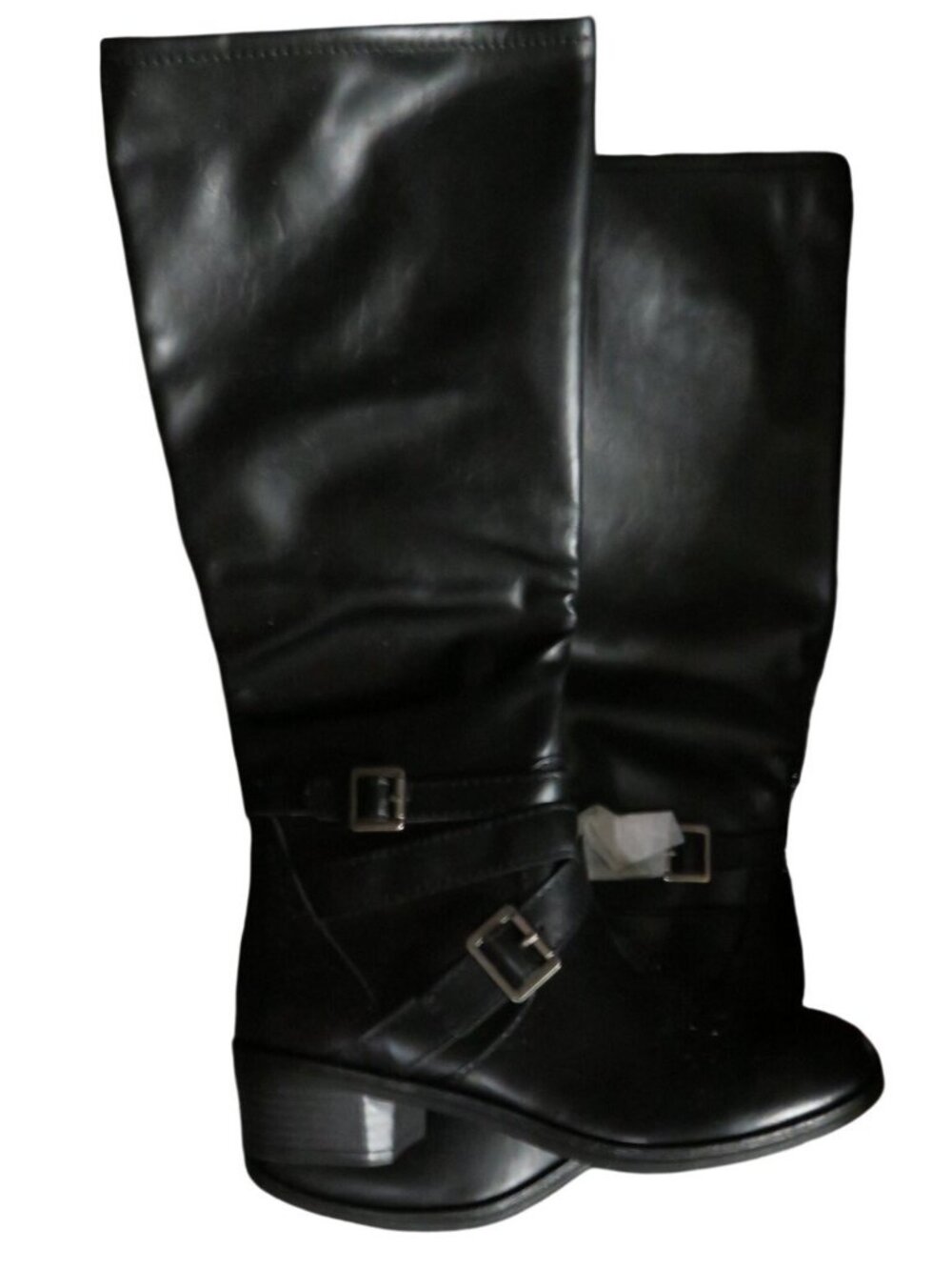 Arizona Jeans Dakota Black Leather Buckle Embellished Riding Boots Memory Foam - Picture 2 of 7